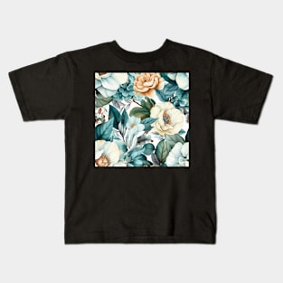 Detailed Water Color Flower Pattern Kids T-Shirt